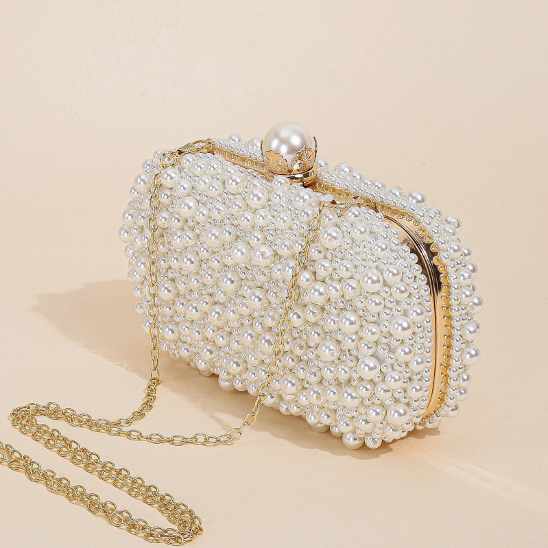 Perlasta večernja torbica s zaključavanjem - mekana tekstura, mini kvadratna torbica za rame/crossbody, pretinac za ID, poliester