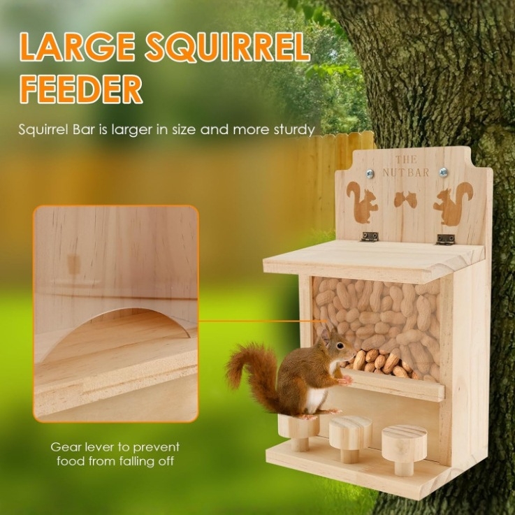 Drevená krmítka pre veveričky — vonkajšia zavesiteľná, na objednávku, všeobecné použitie, značka Pioneering