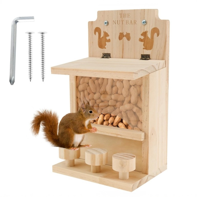 Drevená krmítka pre veveričky — vonkajšia zavesiteľná, na objednávku, všeobecné použitie, značka Pioneering