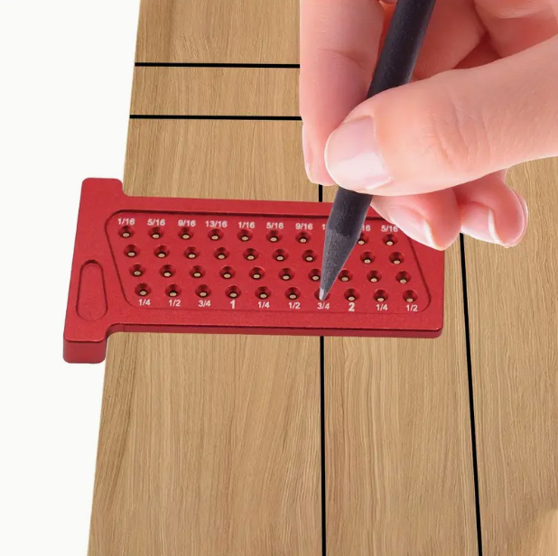 Drevoobrábací značkovací merací nástroj, T-tvar dierkovacie meradlo, hliníková zliatina, imperiálny/metrický, rozloženie a kreslenie pravítka