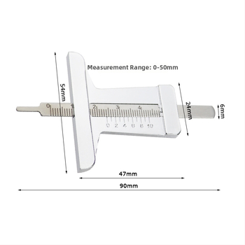 Meradlo hĺbky dezénu pneumatiky s vernierom, nerezová oceľ, rozsah 50 mm, presnosť 1 mm