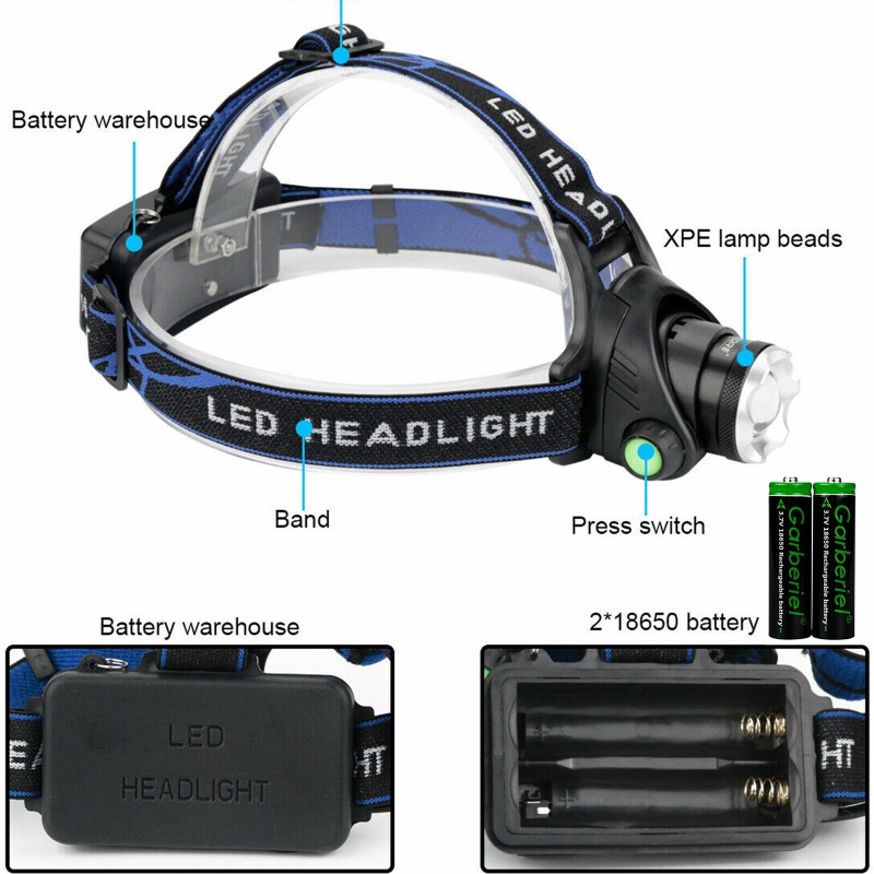Externá LED čelovka s USB nabíjaním, 10W, nastaviteľné zaostrenie, batéria 2400mAh, dosah 500 m