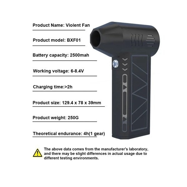 Dobíjateľný ručný vonkajší ventilátor s brushless motorom, vysokorýchlostný — 130 000 rpm