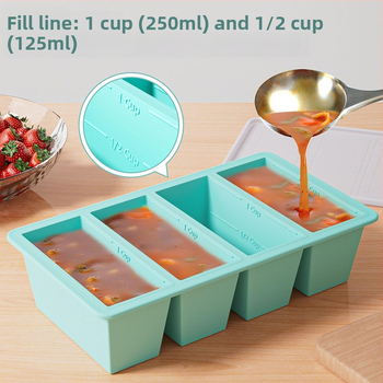 Silikónová forma na ľad so viečkom, 4 priehradky, 80 ml na priehradku, rýchle zmrazenie, prispôsobiteľný tvar