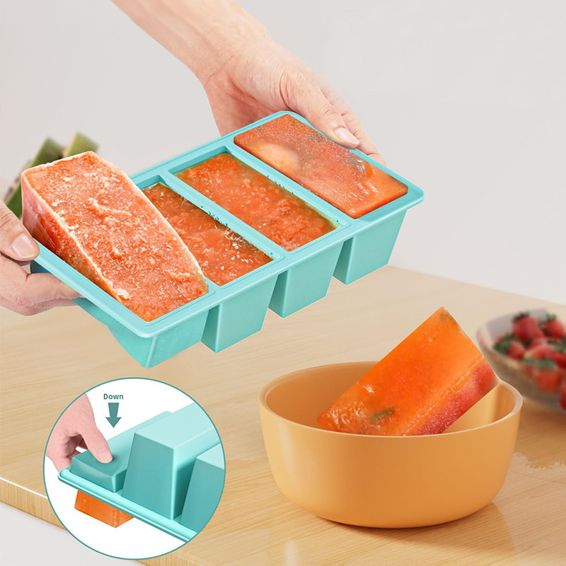 Φόρμα σιλικόνης για πάγο με καπάκι, 4 θήκες, 80 ml ανά θήκη, γρήγορη κατάψυξη, προσαρμόσιμη μορφή