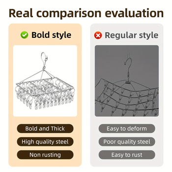 Sistem de uscare haine din oțel inoxidabil, cadru pătrat portabil, cu mai multe cleme pentru șosete, design modern minimalist