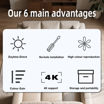 Projektorové plátno – antireflexná úprava, skladacie, bez vŕtania, s vysokým ziskom, 120 palcov