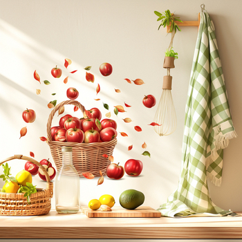 Samoljepljiva zidna naljepnica, 2 komada, PVC, crtani motiv košare voća i cvijeća, vertikalna dekoracija za spavaću sobu