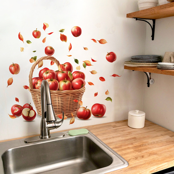 Samoljepljiva zidna naljepnica, 2 komada, PVC, crtani motiv košare voća i cvijeća, vertikalna dekoracija za spavaću sobu