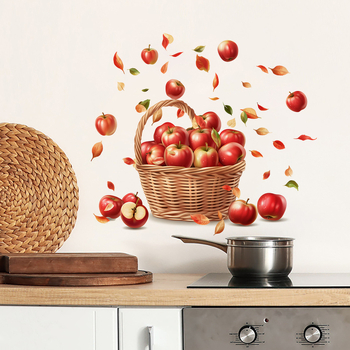 Samoljepljiva zidna naljepnica, 2 komada, PVC, crtani motiv košare voća i cvijeća, vertikalna dekoracija za spavaću sobu