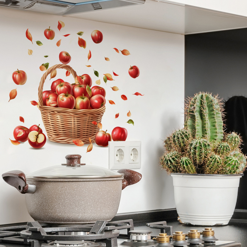 Samoljepljiva zidna naljepnica, 2 komada, PVC, crtani motiv košare voća i cvijeća, vertikalna dekoracija za spavaću sobu