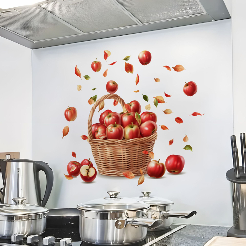 Samoljepljiva zidna naljepnica, 2 komada, PVC, crtani motiv košare voća i cvijeća, vertikalna dekoracija za spavaću sobu
