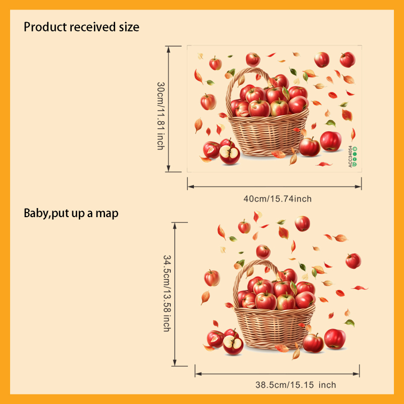 Samoljepljiva zidna naljepnica, 2 komada, PVC, crtani motiv košare voća i cvijeća, vertikalna dekoracija za spavaću sobu