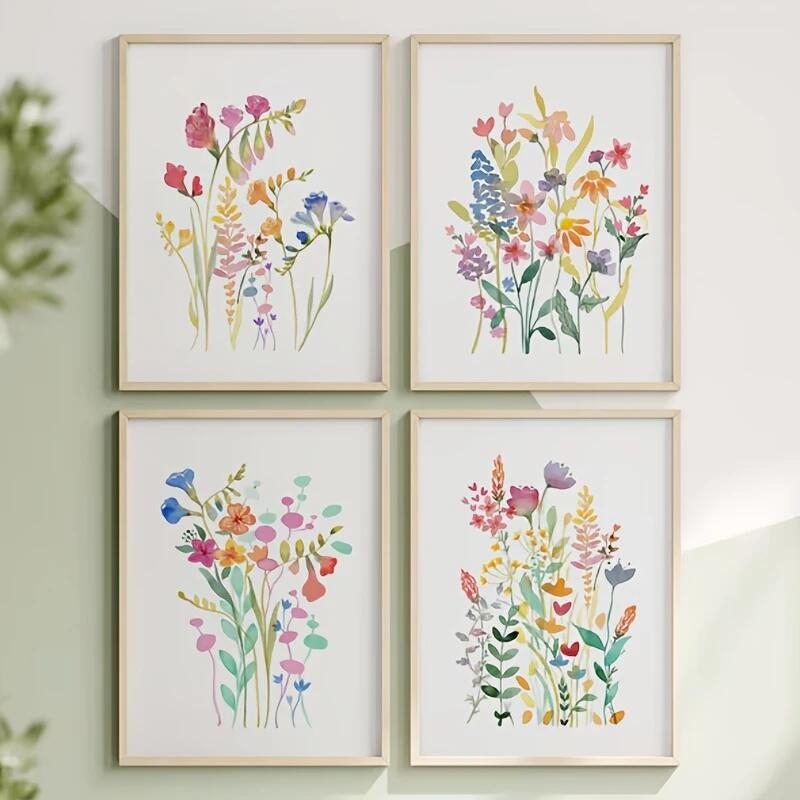 Bez okvira dekorativna platna slika – krajolik i motivi biljaka, ulje na platnu, četiri panela za dnevni boravak, spavaću sobu ili ured