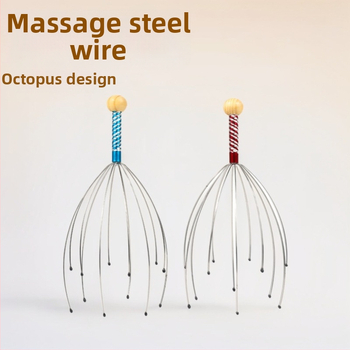 Masážna pomôcka na hlavu s ôsmimi ramenami (mechanické, ručné ovládanie; masáž pokožky hlavy a chrbta; uvedený na trh 2024)