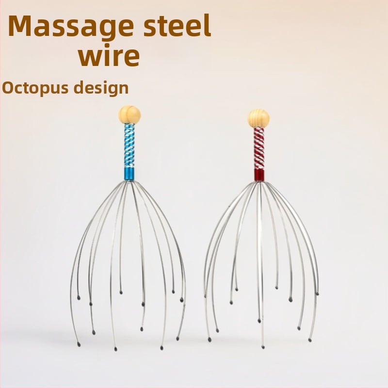 Masážna pomôcka na hlavu s ôsmimi ramenami (mechanické, ručné ovládanie; masáž pokožky hlavy a chrbta; uvedený na trh 2024)