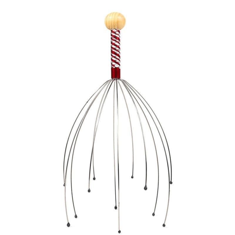 Masážna pomôcka na hlavu s ôsmimi ramenami (mechanické, ručné ovládanie; masáž pokožky hlavy a chrbta; uvedený na trh 2024)