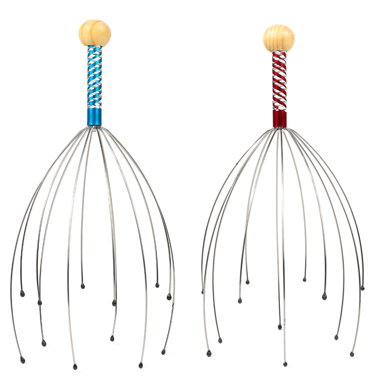 Masážna pomôcka na hlavu s ôsmimi ramenami (mechanické, ručné ovládanie; masáž pokožky hlavy a chrbta; uvedený na trh 2024)