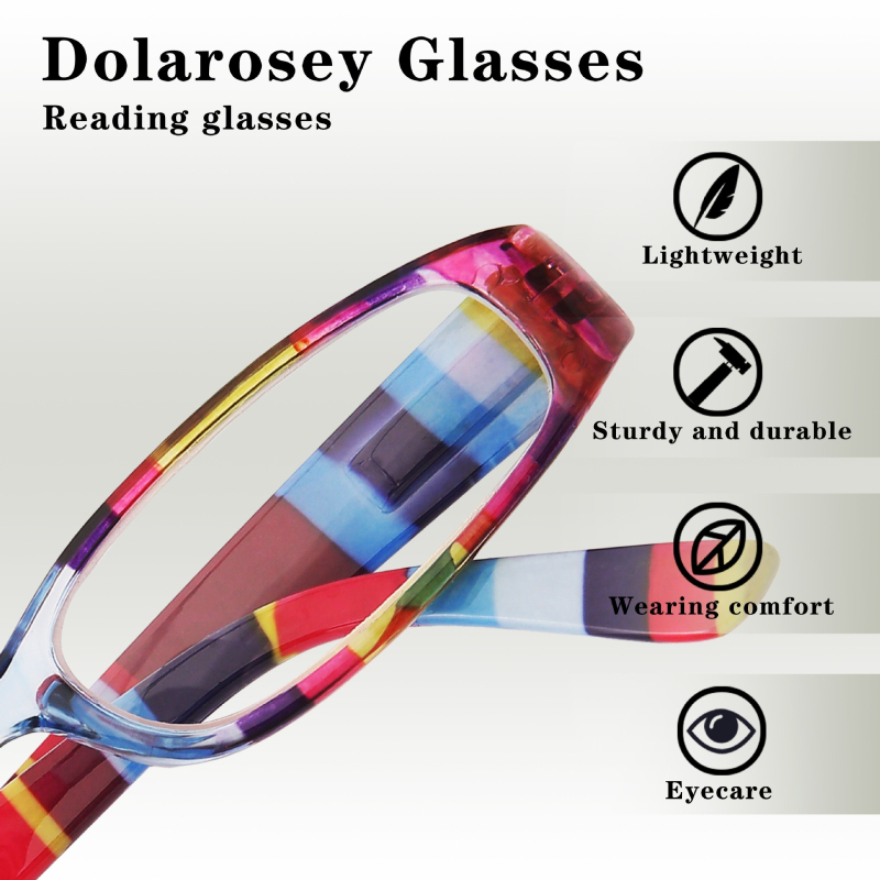 Ochelari de citit – ramă dreptunghiulară, imprimeu retro, pachet de 4, lansare primăvara 2024