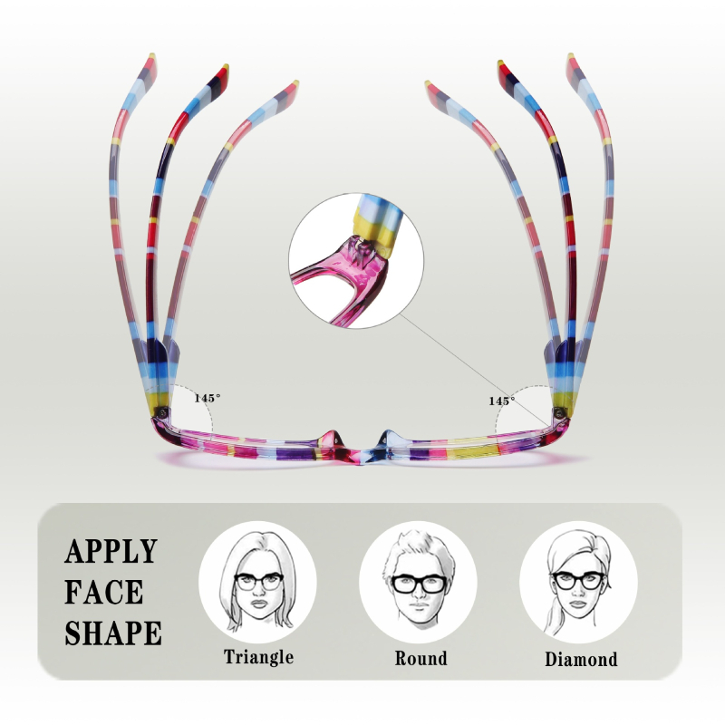 Ochelari de citit – ramă dreptunghiulară, imprimeu retro, pachet de 4, lansare primăvara 2024