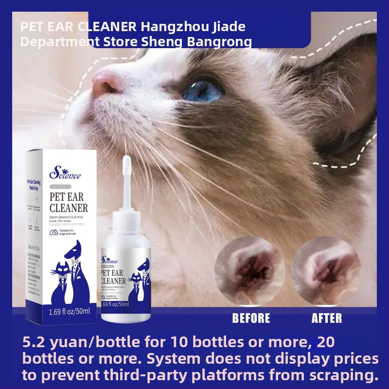Tekutý čistiaci prostriedok na uši pre mačky a psy – odstraňuje ušný maz, fľaša z plastu, všeobecné použitie (tvar: tekutina; účinok: odstrániť ušný maz; materiál: plastová fľaša; použitie: všeobecné domáce zvieratá)