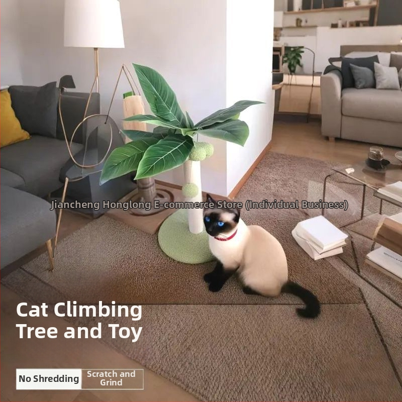 Drevený stĺpik na škrabanie pre mačky a lezecký rám s konopným lanom, jednoduchý štýl