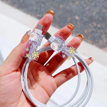 TPU aizsargkorpuss Apple 18W/20W uzlādei ar anti-breakage kabeli un ziedu rakstu, modelis A807