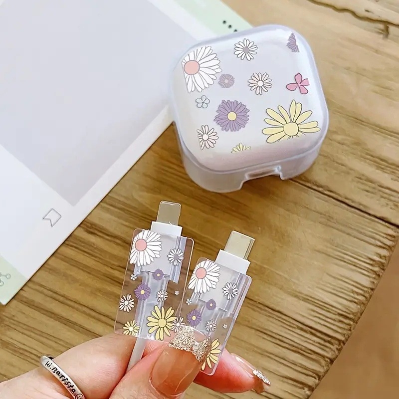 TPU aizsargkorpuss Apple 18W/20W uzlādei ar anti-breakage kabeli un ziedu rakstu, modelis A807