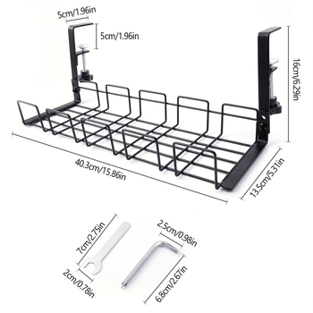 Под бюрото органайзер за кабели – въглеродна стомана, без пробиване, монтаж на бюро, 1 слой