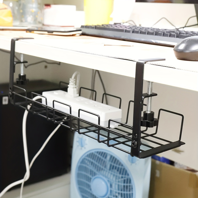 Под бюрото органайзер за кабели – въглеродна стомана, без пробиване, монтаж на бюро, 1 слой