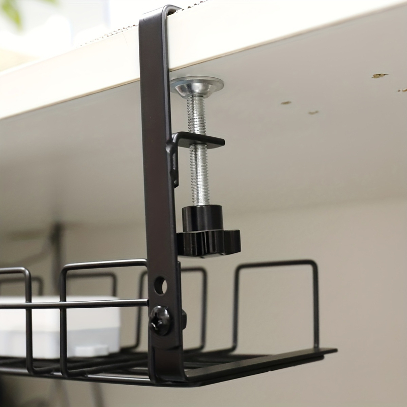 Под бюрото органайзер за кабели – въглеродна стомана, без пробиване, монтаж на бюро, 1 слой