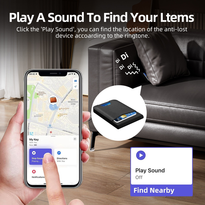 Безжичен магнитен държател за карти с прецизно проследяване за iOS – кожа и неръждаема стомана, 170mAh, USB 3.0 интерфейс, антизагуба и преносима стойка за телефон