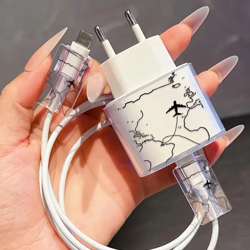 Kabeļu Organizatora korpuss no sveķiem semi-soft – Apple 20W uzlādei, Lidmašīnas raksts, Eiropas stils, 1 gab.