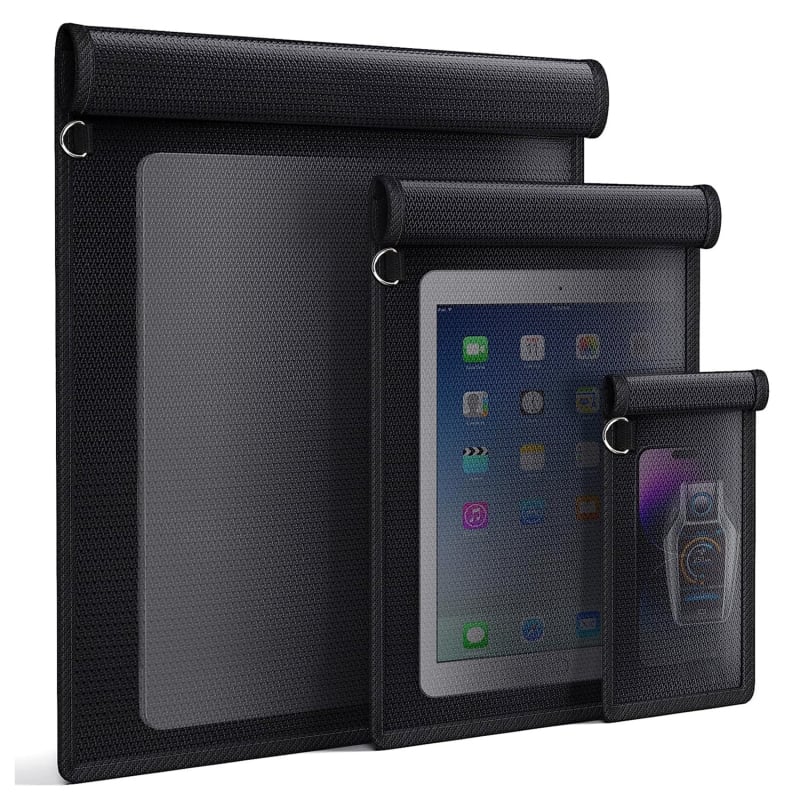 3-частен комплект Фарадей чанти за защита от радиация и сигнали — огнеупорна тъкан, подплата с нанозащита, подходящ за ключове, таблети и лаптопи