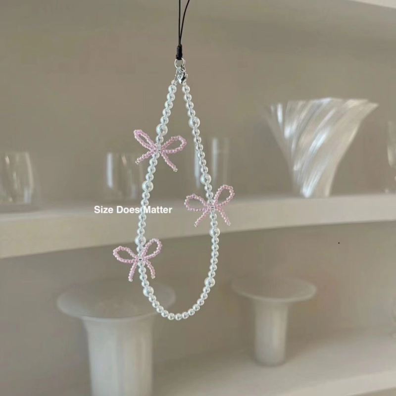 Ланярд за мобилен телефон – ръчна изработка, PVC низ с мъниста и панделка, персонализируемо, унисекс, пластмасова катарама