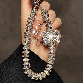 Каишка за мобилен телефон с мъниста и диамантена панделка – мъниста, найлонова връзка, метална катарама, унисекс