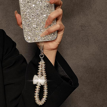 Каишка за мобилен телефон с мъниста и диамантена панделка – мъниста, найлонова връзка, метална катарама, унисекс