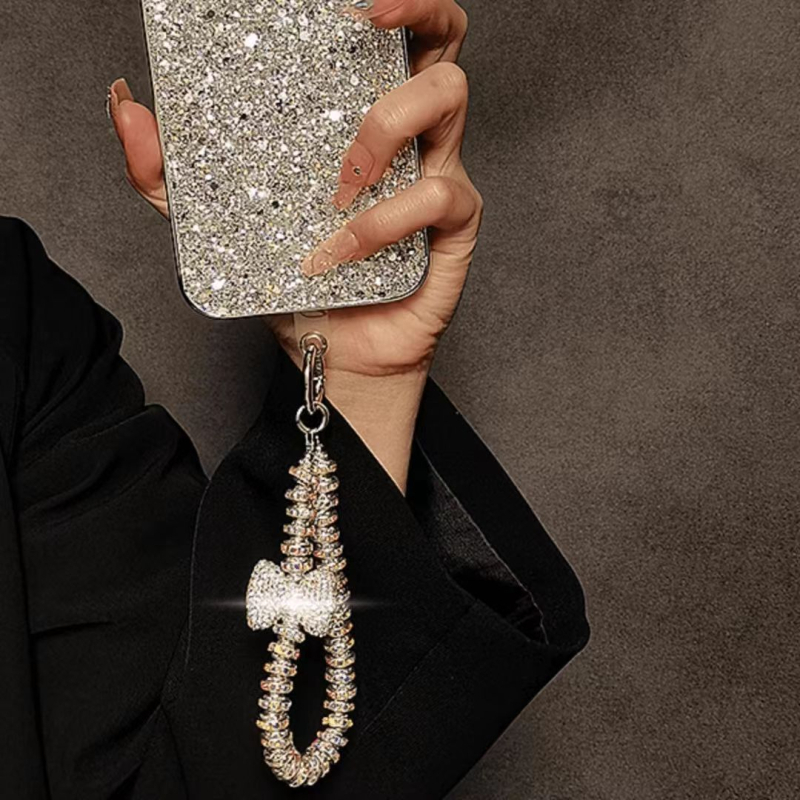 Каишка за мобилен телефон с мъниста и диамантена панделка – мъниста, найлонова връзка, метална катарама, унисекс