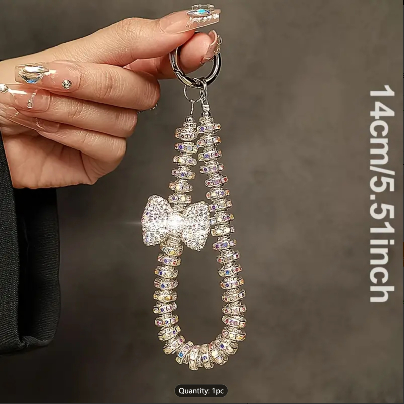 Каишка за мобилен телефон с мъниста и диамантена панделка – мъниста, найлонова връзка, метална катарама, унисекс