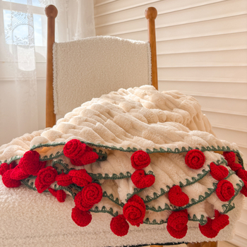 Плюшено одеяло с букет рози – флорален мотив, памук, 300–499 g, за всеки сезон