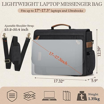 Мъжка платнена чанта през рамо за бизнес пътувания, водоустойчива, матов финиш, хоризонтално квадратна форма, вътрешен джоб с цип и джоб за документи, една презрамка