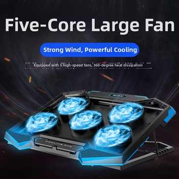 Chladič na notebook | Kovová sieťka | Chladenie ventilátorom | 5–rýchlostná konfigurácia ventilátora | Kompatibilný s notebookom, Ultrabook, Playbook