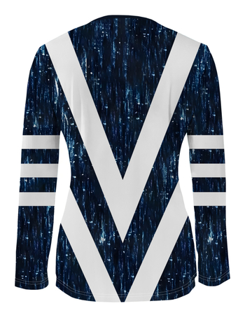 Тениска с дълъг ръкав и яка с цип, пайчворк принт, полиестер със спандекс 95%+, свободна кройка, ежедневен стил японско‑корейски