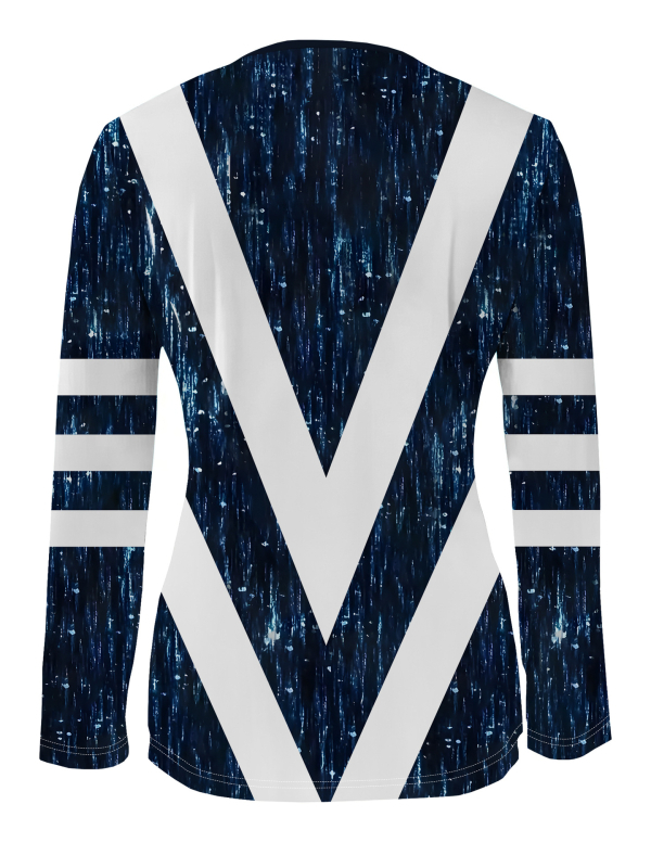 Тениска с дълъг ръкав и яка с цип, пайчворк принт, полиестер със спандекс 95%+, свободна кройка, ежедневен стил японско‑корейски