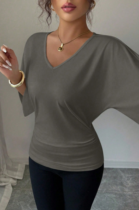 Dámsky top na voľný čas s krátkymi rukávmi, okrúhlym výstrihom, jednofarebný, patchwork detaily, polyester-spandex zmes