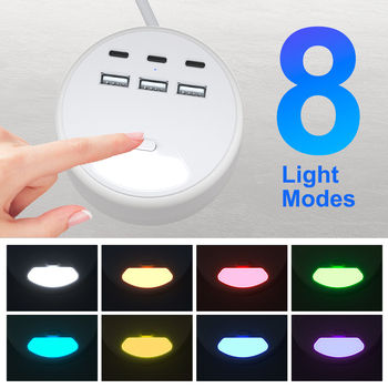 Inteligentný predlžovač s 3 Type-C a 3 USB portmi, americký štandard, s vypínačom a nočnou lampou, 1250W, 125V, 10A