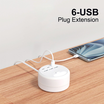 Inteligentný predlžovač s 3 Type-C a 3 USB portmi, americký štandard, s vypínačom a nočnou lampou, 1250W, 125V, 10A