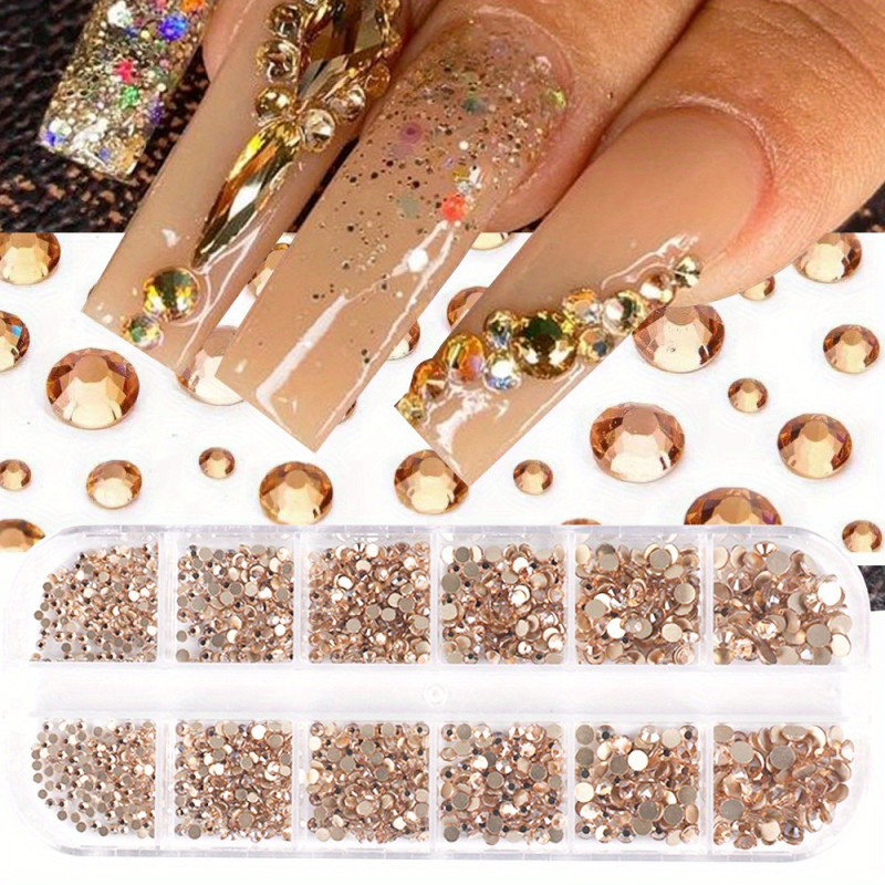 Dekorácie na nechty s krištálmi zo skla, ploché dno, 12-priehradková krabička s okrúhlymi diamantmi, vzor 31865