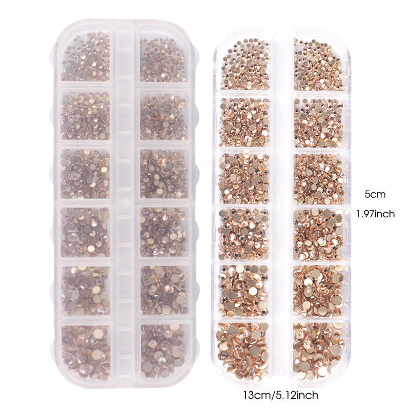 Dekorácie na nechty s krištálmi zo skla, ploché dno, 12-priehradková krabička s okrúhlymi diamantmi, vzor 31865