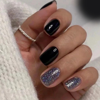 Патчове за маникюр с блестящ дизайн на звезди – къси квадратни, отделяеми, 24 броя